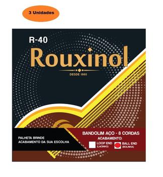 3 Unid Encordoamento Aço com Bolinha para Bandolim Rouxinol R-40BE