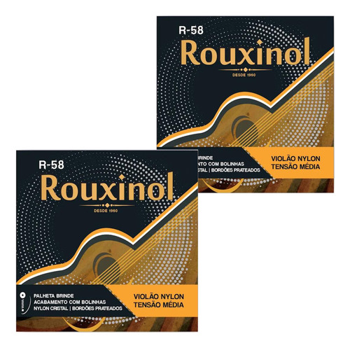 Kit 2 Encordoamento Violão Nylon Rouxinol Tensão Média R58