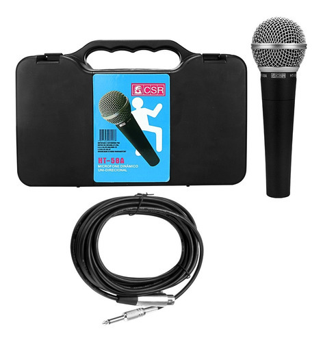 Microfone CSR HT58A Dinâmico Vocal Profissional Estojo Cabo Cor Preto